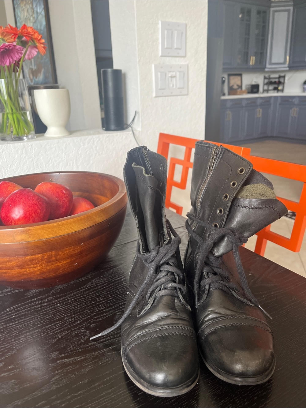 Steve Madden Black Lace-Up Combat Boots 8
